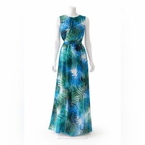 Calvin Klein Tropical Blue and Green Maxi Dress